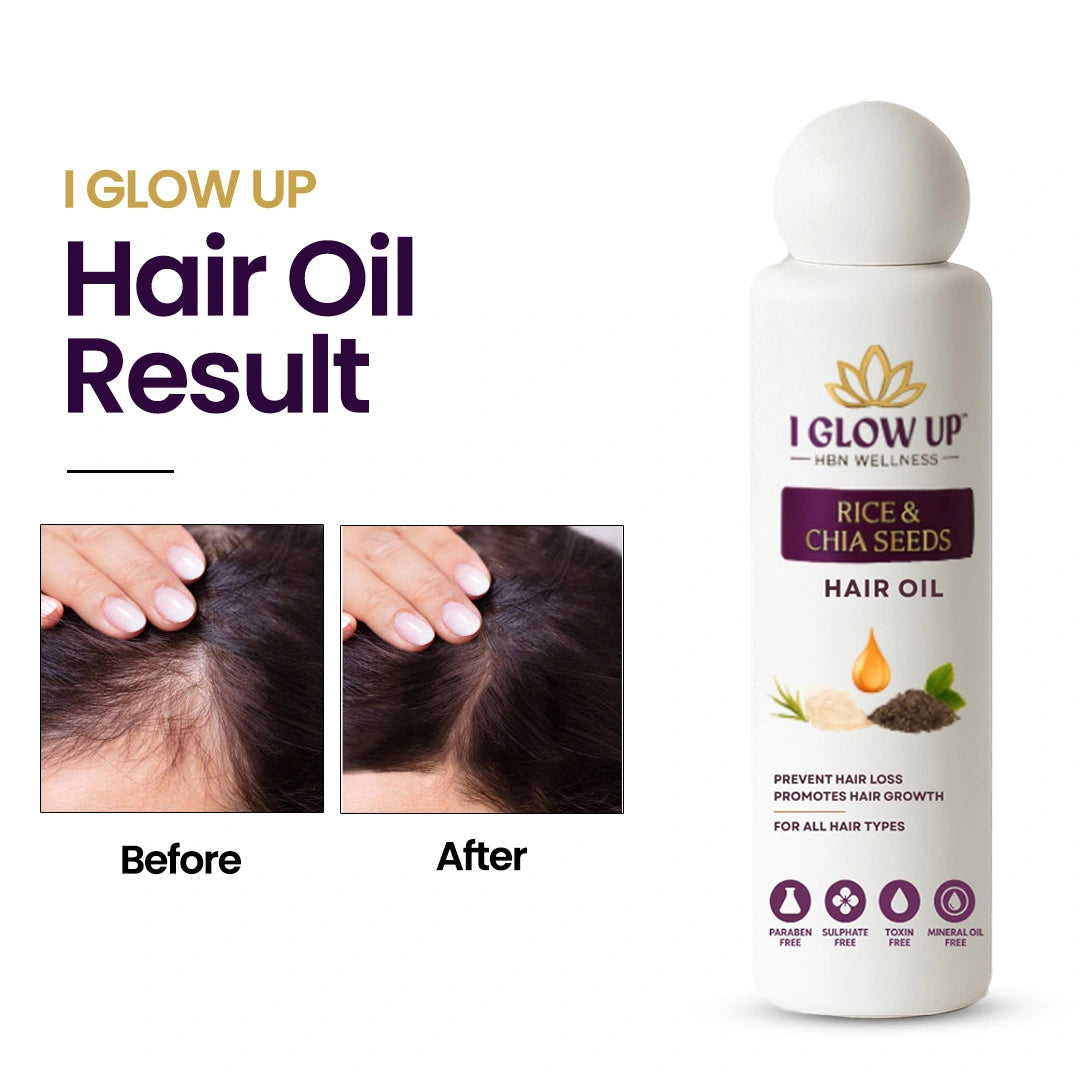I GLOW UP Rice & Chia Seed Hair Oil | Best Hair Oil for Hair Fall