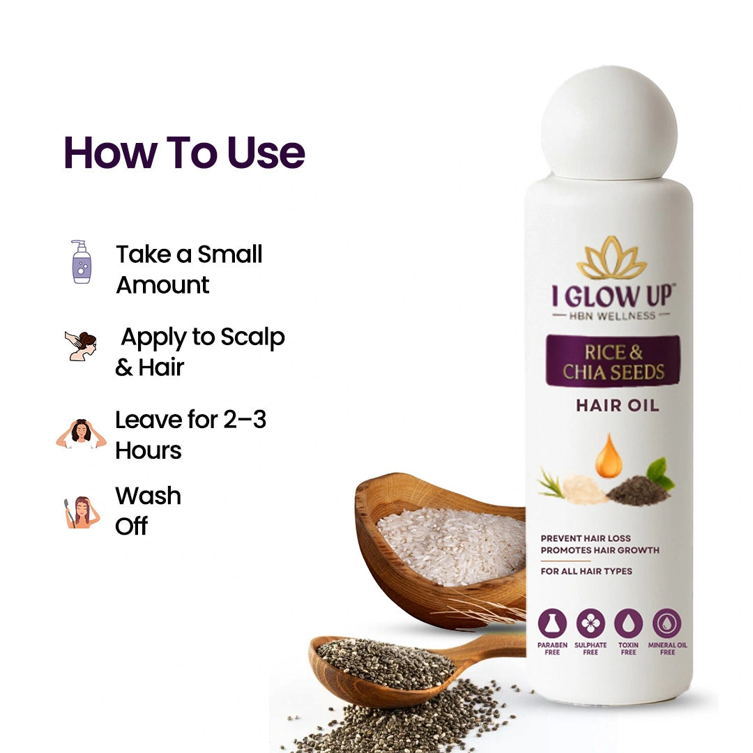 I GLOW UP Rice & Chia Seed Hair Oil | Best Hair Oil for Hair Fall