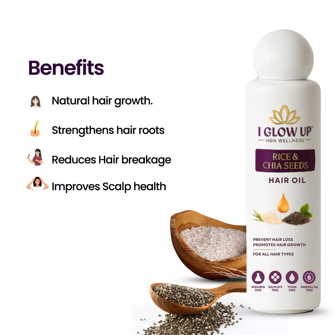 I GLOW UP Rice & Chia Seed Hair Oil | Best Hair Oil for Hair Fall