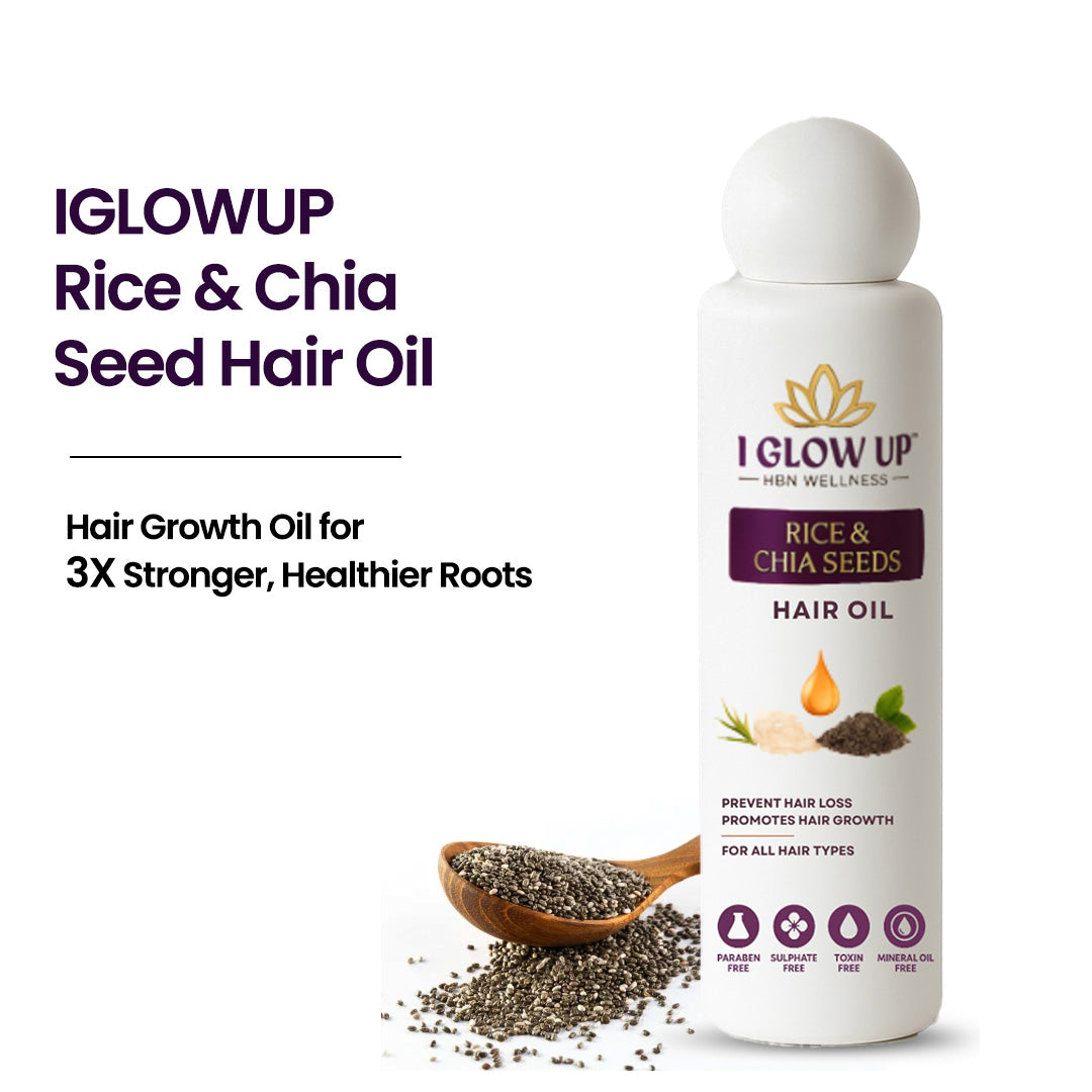 I GLOW UP Rice & Chia Seed Hair Oil | Best Hair Oil for Hair Fall